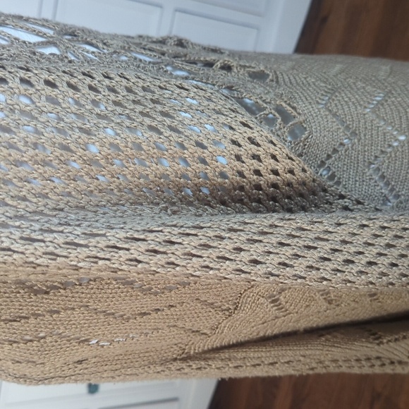 Tan Crochet Back Pointelle Cream Bohemian Festival Hippie Open Cardigan Sz XL - Picture 5 of 11